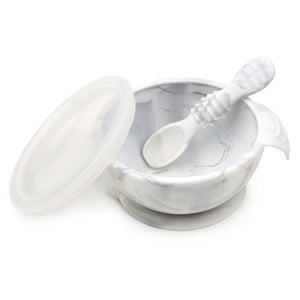 Silicone First Feeding Set with Lid & Spoon - Marble