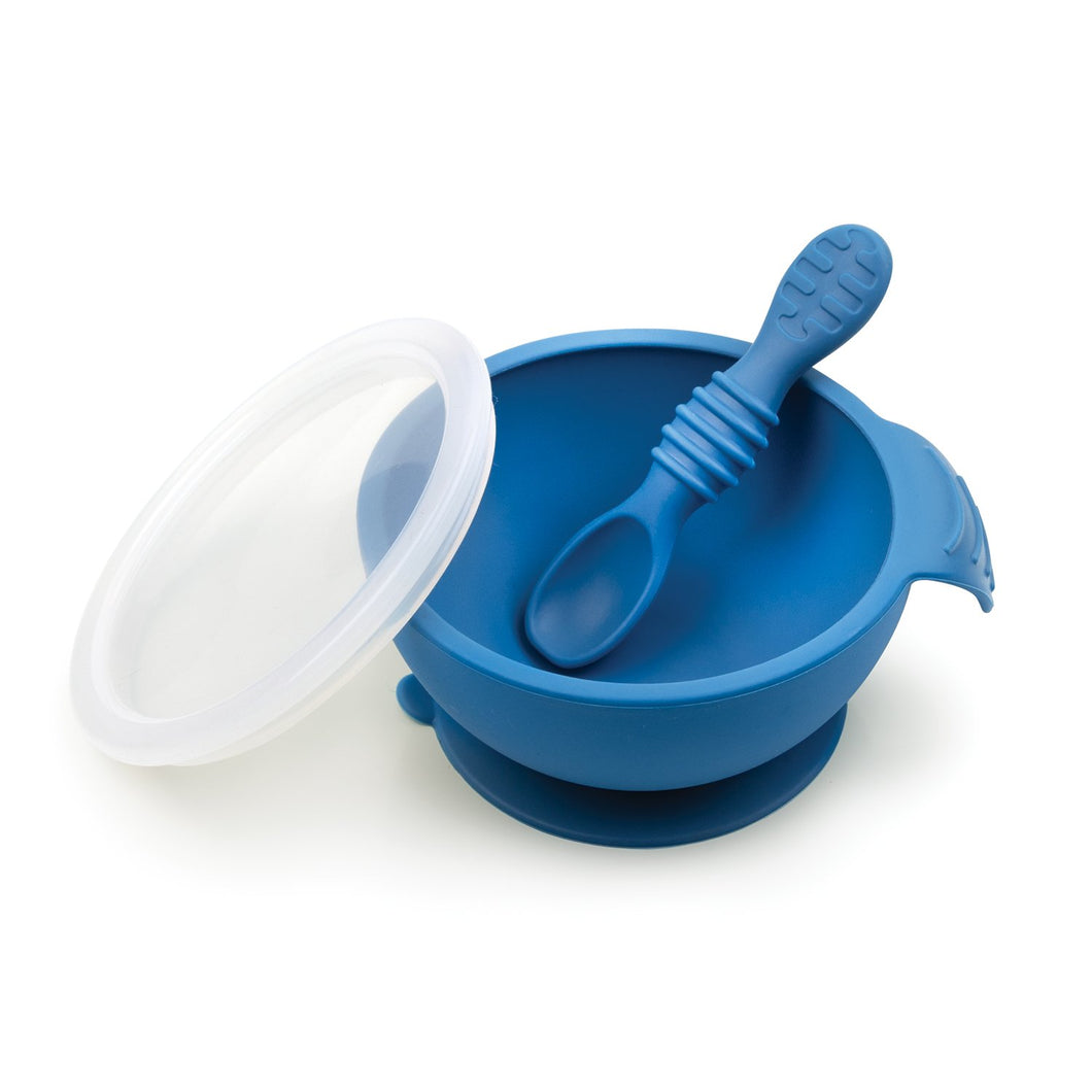 Silicone First Feeding Set with Lid & Spoon - Deep Blue