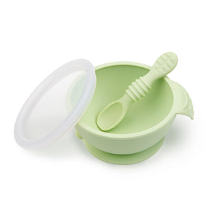 Silicone First Feeding Set with Lid & Spoon - Sage