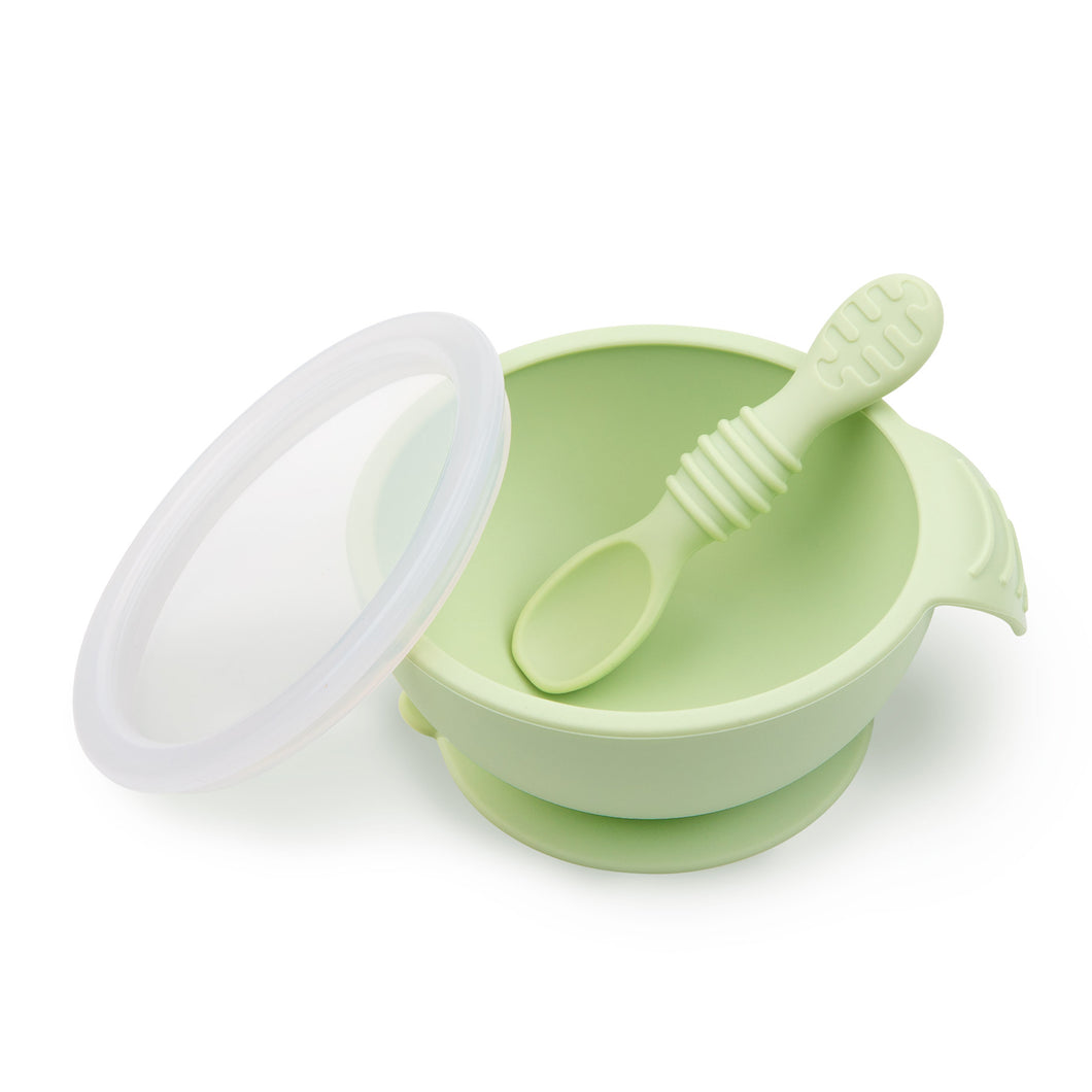 Silicone First Feeding Set with Lid & Spoon - Sage