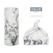 Load image into Gallery viewer, Hello World Blanket &amp; Knotted Hat - Marble
