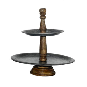 Metal & Wood Two-Tiered Tray